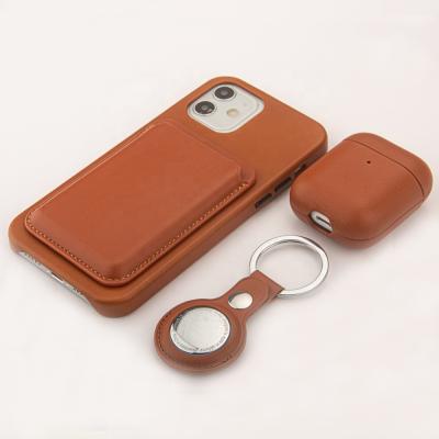 China Luxury hot sale apple airtag key fob real leather case for airtag case cover leather with key chain for sale