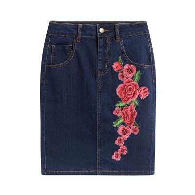 China Breathable Deep Blue Rose Embroidery High Quality Red Buttock Shorts Covered Denim Skirt for sale