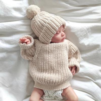 China Custom Picture Winter Baby Toddler Water To Knit Pure Cotton Knitted Newborn Baby Hat With Pom Pom For Babies for sale