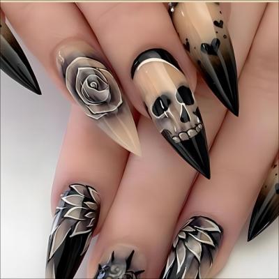 China Lovely Wholesale Private Label Luxury ABS Halloween Press On Nails False Artificial Nail Stick On Artificial Finger for sale