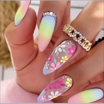 China Lovely New Fashion Medium Length Almond Press On Nails With Designs Stick On Nails For Women for sale