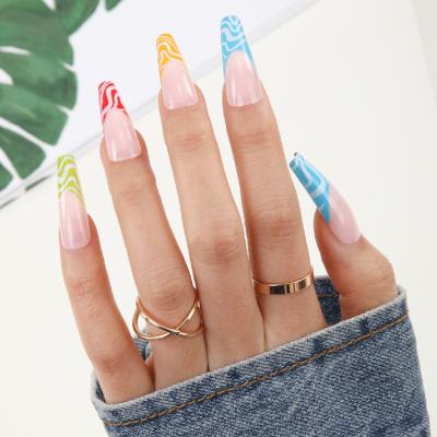 China Lovely Wholesale Vendor Luxury Long Press On Nails 24 Piece False Artificial Fingernail Acrylic Private Label Fake Nails With Glue for sale