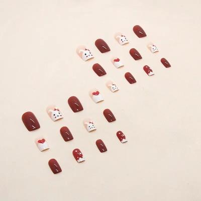 China French New Fashion Red Paillette False Artificial Nails Coffin Long Curve Press On Nails European Style Long Press on Nail for sale