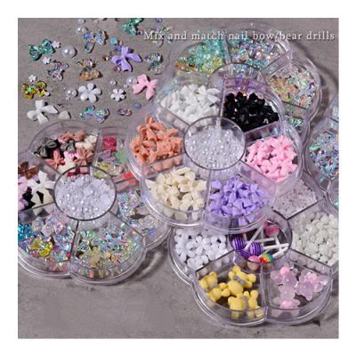 China Nail Art Beauty DIY Popular Kawaii Resin Nail Art Charms Set Aurora Bows Bears Heart Rhinestone Nail Jewelry Kit for sale