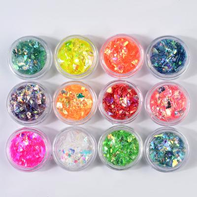 China Nail Art Beauty DIY Hot-selling nail decoration 12 color shell paper colorful shell powder cellophane irregular nail art sticker decoration for sale