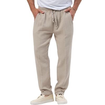 China Anti-wrinkle Men's Long Trousers Loose Lightweight Casual Summer Elastic Waist Drawstring Yoga Beach Casual Wide Leg Linen Pants Men for sale