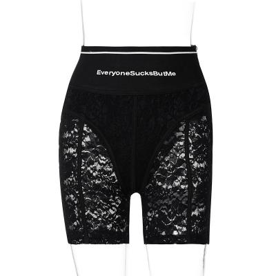 China QUICK DRY Wholesale Lace Shorts summer sexy high waisted letter print tight black shorts Biker Workout Sport Gym shorts for sale