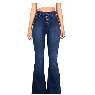 China QUICK DRY Fashion Slim Wide Leg Denim Pants Washed Perforated Denim Flare Pants Women High Waist Bell Bottoms Jeans for sale