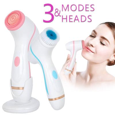 China Blemish Clearing 2021 Ultrasonic Electric Facial Brush Washing Face Cleansing Machine Silicone Skin Beauty Makeup Cleanser Blackhead Acne Remover for sale