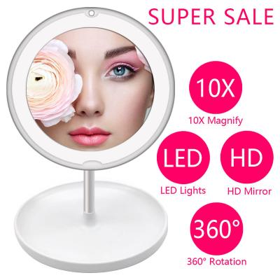 China Magnifying 10X Magnifying LED Light Makeup Mirror Lamp Magnifier Battery Portable Hand Vanity Glass Make Up Mini Cosmetic Suction Cup Tool for sale