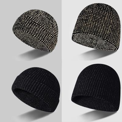 China COMMON Wool Knitted Beanie Hat Glow In The Safety Dark Sports Hat Reflective Fisherman Beanie for sale