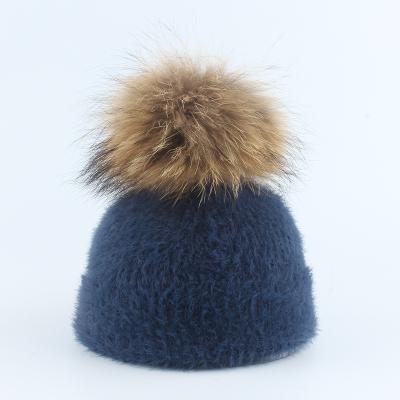 China Real Kids Beanie Hat Beanie Hat OEM Winter Fur Raccoon Hair Baby Custom Unisex Kids COMMON for sale