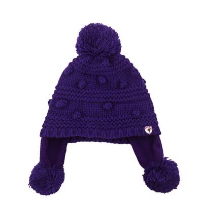 China Wholesale JOINT Winter Baby Kids Knit Earlap Beanie Hat With Pompoms Earlap Beanie Hat With Fleece Lining for sale