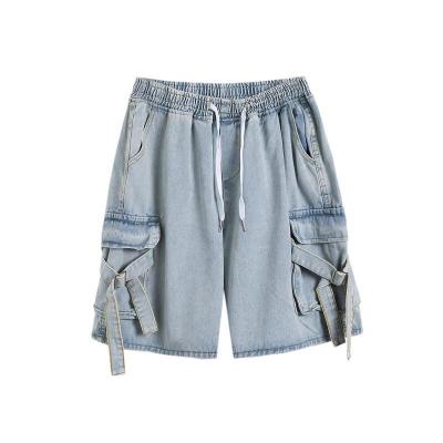 China Breathable Denim Shorts Big Pocket Mens Cargo Wash Casual Loose Ins Medium Pants Trend Outside Wear Five Minutes Pants for sale