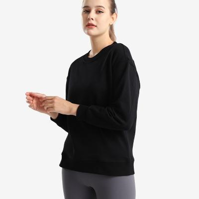 China Breathable Padded Warm Yoga Suit, Round Neck, Long Sleeves, Loose Running Jacket, Women's Pullover for sale