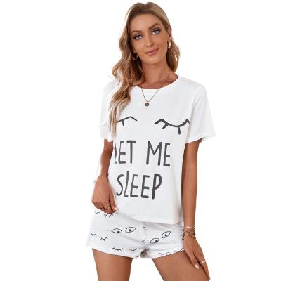 China Ying Shi QUICK DRY short-sleeved household clothes set eyelash pattern texts holiday print sleep pajamas women's large size summer for sale