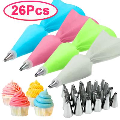 China Viable 8/26Pcs/Set Silicone Pastry Bag Tips Kitchen Cake Icing Cream Cake Piping Decorating Tools for sale