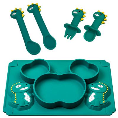 China 5pcs Dinosaur Silicone Baby Dinner Dishes BPA Free Set For Toddlers for sale