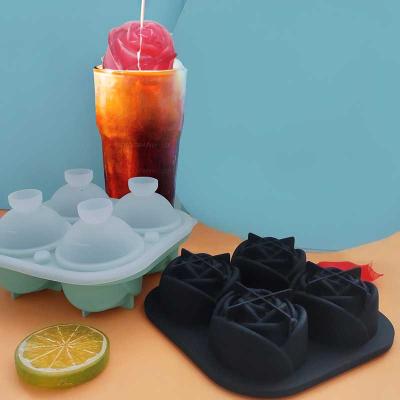 China Viable Funnel Design 4 Grids Mounted Silicone Ice Cube Trays For Whiskey for sale