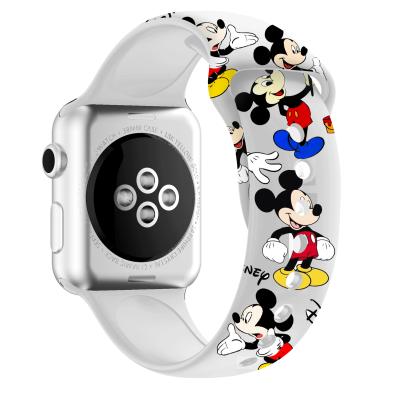 China Fashion 38mm 40mm 41mm 42mm 44mm 45mm Mickey Stitch Printed Rubber Sport Silicone Watchband Bands Band For Apple Iwatch Se 6 5 7 4 for sale