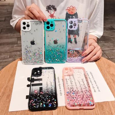 China Earphone Storage Box Cover For AirPods 1/2 Glitter Aluminum Powder Transparent Phone Case For iPhone 11 pro XS XR Max X 8 7 plus 2020 Candy Color Soft Silicon Cover by Se Bling for sale