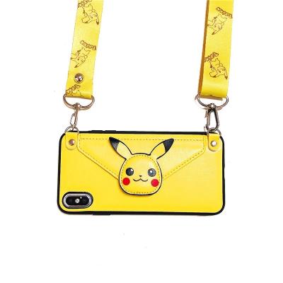 China Four Corner Protect Card Slot Cell Phone Case Strap Shockproof Phone Case For iPhone 11 pro Max Lovely Cartoon Pikachu for sale