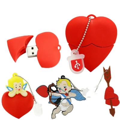 China PVC Pen Drive Cartoon Red Heart 16G 32G 64GB 128G 256G Bulk USB Flash Drive USB 2.0 Flash Memory Stick Pendrive Mini Cupid Best Gift for sale