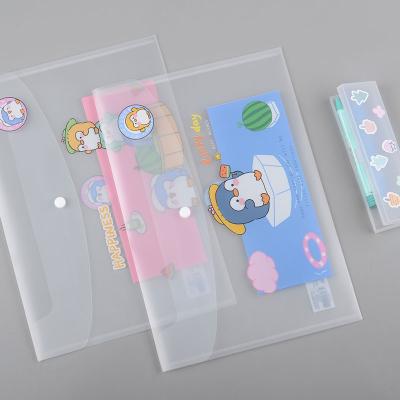 China Factory Outlet Eco-friendly Clear Transparent Printing Plastic Envelope Folder A4 Filing Pockets Button Flash Folder for sale