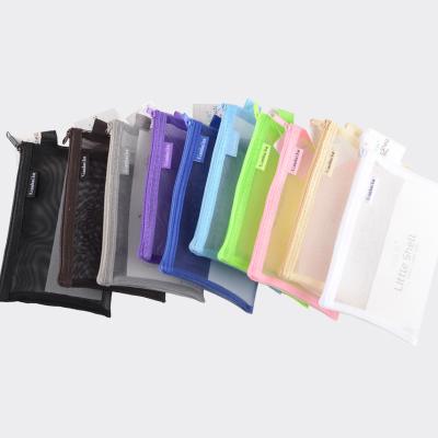 China Multicolor Running Transparent Zipper Mesh School Pencil Bag Eco-friendly Modern Style Stationery Bag for sale