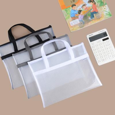 China A4 Size Stationery Eco-friendly Transparent Mesh Zipper Storage Bag For School Desk for sale