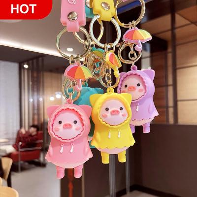 China Car Ornament Silicone Key Chain Cartoon Luggage Raincoat Piggy Key Chain Creative Soft Animal Rubber Doll Pendant for sale