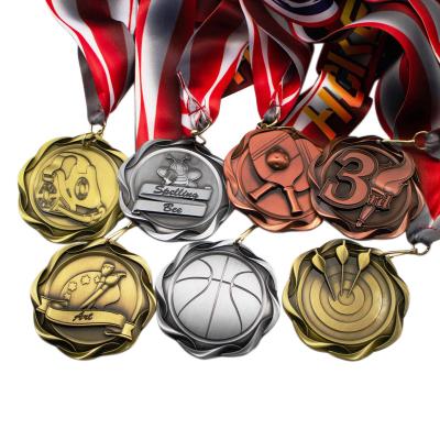 China Custom Wholesale Cheap Sports Metal Personalization Medals Zinc Alloy Metal Medals Medal With Ribbon Lanyard For Souvenir Gift for sale