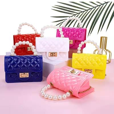 China Fashion 2022 new handbag candy-colored jelly bag one shoulder slung mini chain key change purse pearls for sale