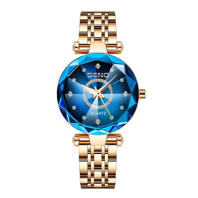 China Water Resistant Hot selling heart of the ocean starry sky diamond face bright faceted glass stainless steel watch ladies waterproof watch for sale