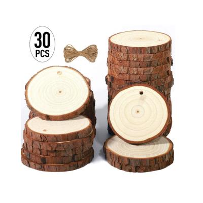 China 100% Handmade Wholesale 30 Pcs Christmas Decorations Supply Rustic Natural Wood Slices Hole for sale