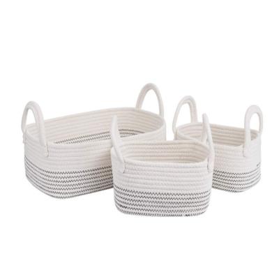 China Sustainable set of 3 different storage capacity cotton rope baskets for organization for sale