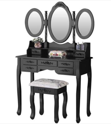 China (Other) Three Fold Adjustable Elegant Mirror Stool Drawer Makeup Table Set With 7 Drawer for sale