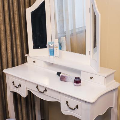 China Storage Makeup Bedroom Vanity Table And Chair Set Wooden Furniture Dressers With Mirror for sale