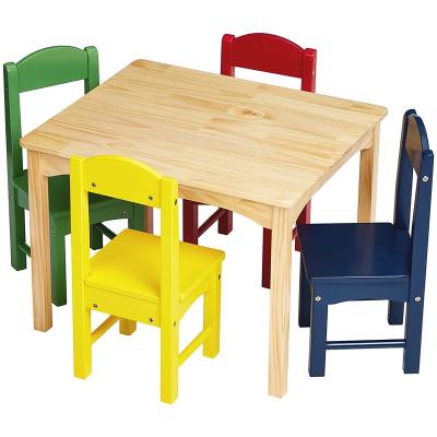 China Eco-Freindly Color 4 Charis Nature Kids Table And Chairs Different Wood for sale