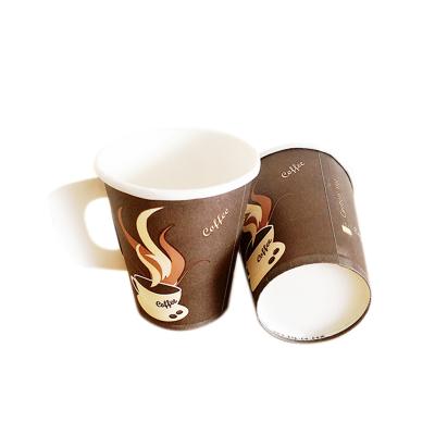 China Disposable 7Oz PE Hot Coffee Paper Cup With Handle / Single Wall Paper Cup With Handle for sale