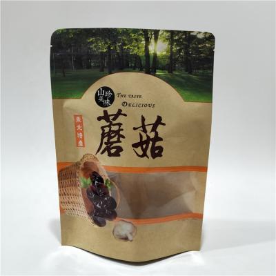 China Recyclable Dry Food Mushroom And Agaric Packaging Stand Up Kraft Paper Pouch Bag With Zipper And Transparent Window for sale