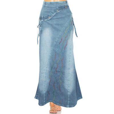 China Newcomer Breathable Women's Literary Retro Fan Quilting Large Denim Fishtail Skirt For Women for sale