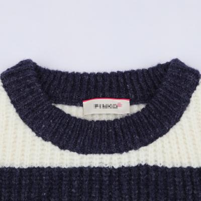 China ZM02F1A198 Breathable Fluffy Fine Knitwear Soft Sweater Stripe Women Knit Sweater Half Cardigan Crewneck Long Sleeve for sale