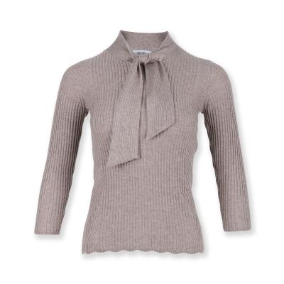 China Breathable Women Knit Sweater Lace Up Bow Tie Ribbed Pullover Knitwear Basic Plain Sweater for sale