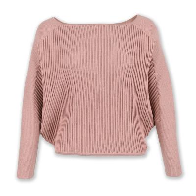 China Breathable Women Knit Sweater Ottoman Stripe Batwing Sleeve Pullover Knitwear Sweater for sale