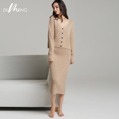 China Autumn Winter Fashion Daily Life Breathable Knit Rib Women Cotton Sweater Dress Midi Skirt for sale