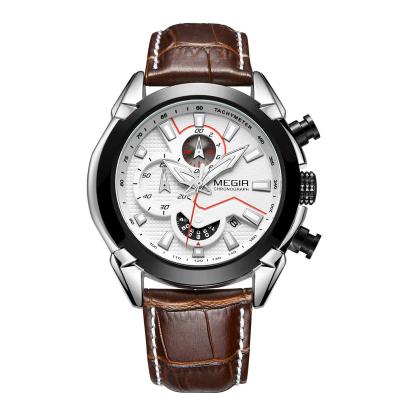 China Hot Selling Luxury Megir Business Chronograph Wristwatches Leather Strap Men's Watch 2065 for sale