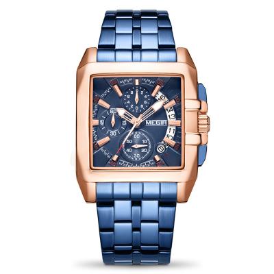 China 2018 New Product Chronograph Megir Square Watches Square Megir Watch Men Stainless Steel Back Wrist Watch for sale