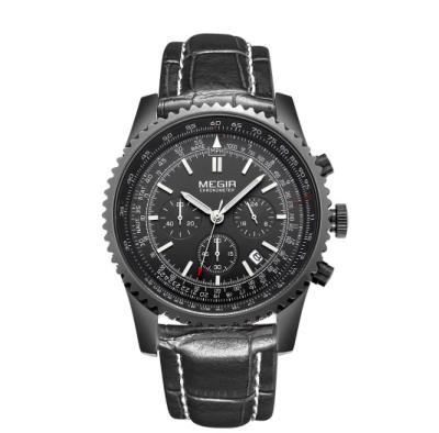 China 2009 Chronograph Watches Water Resistant Megir Sport Genuine Leather Watch Men Luxury Quartz Wristwatches for sale