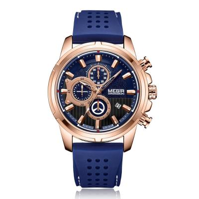 China Custom Men's Megir 2101 Rose Gold Chronograph Watch Waterproof Silicone Own Brand Logo Mens Wristwatches Casual for sale